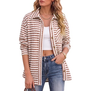 image:imageDokotoo Casual Jackets for Women Striped Long Sleeve Shirts Tops Shacket  2026 Early Fall Fashion Button Down Turn Down Collared Curved Hem Cozy Soft Loose Fit Blouses Shirts with Chest PocketsRed