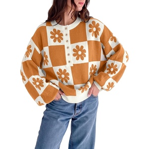 image:imageDokotoo Sweaters for Women Crewneck Long Sleeve Floral Plaid Sweater Tops  2026 Casual Fashion Fall Winter Clothes Soft Loose Fit Button Down Pullover Shirts Warm Knitted Basic Business OutfitsYellow