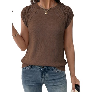 image:imageDokotoo Womens Sweaters Crewneck Cable Knit Vest Tops for Women 2026 Summer Fashion Clothing Cap Sleeve Sweater VestChestnut