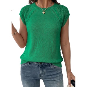 image:imageDokotoo Womens Sweaters Crewneck Cable Knit Vest Tops for Women 2026 Summer Fashion Clothing Cap Sleeve Sweater VestDark Green