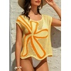image:imageDokotoo Womens Cap Sleeve Crochet Sweater Hollow Out Floral Summer Tops  CasualBeach VacationCruise OutfitsLightweightCrochetHollow OutKnitBohoTrendyResort WearSummerCuteColorblockYellow