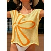 image:imageDokotoo Womens Cap Sleeve Crochet Sweater Hollow Out Floral Summer Tops  CasualBeach VacationCruise OutfitsLightweightCrochetHollow OutKnitBohoTrendyResort WearSummerCuteColorblockYellow