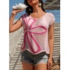 image:imageDokotoo Womens Cap Sleeve Crochet Sweater Hollow Out Floral Summer Tops  CasualBeach VacationCruise OutfitsLightweightCrochetHollow OutKnitBohoTrendyResort WearSummerCuteColorblockPink