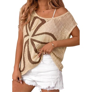 image:imageDokotoo Womens Cap Sleeve Crochet Sweater Hollow Out Floral Summer Tops  CasualBeach VacationCruise OutfitsLightweightCrochetHollow OutKnitBohoTrendyResort WearSummerCuteColorblockKhaki