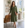 image:imageDokotoo Womens Dresses 2026 V Neck Puff Long Sleeve Empire Waist Maxi Dress  Spring Fall ALine Flowy Hem Solid Color Midi Maxi Side Pockets Elegant Daily Casual Fashion ClothingGreen