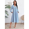 image:imageDokotoo Womens Dresses 2026 V Neck Puff Long Sleeve Empire Waist Maxi Dress  Spring Fall ALine Flowy Hem Solid Color Midi Maxi Side Pockets Elegant Daily Casual Fashion ClothingBlue
