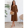 image:imageDokotoo Womens Dresses 2026 V Neck Puff Long Sleeve Empire Waist Maxi Dress  Spring Fall ALine Flowy Hem Solid Color Midi Maxi Side Pockets Elegant Daily Casual Fashion ClothingBrown