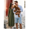 image:imageDokotoo Womens Dresses 2026 V Neck Puff Long Sleeve Empire Waist Maxi Dress  Spring Fall ALine Flowy Hem Solid Color Midi Maxi Side Pockets Elegant Daily Casual Fashion ClothingGreen