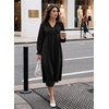 image:imageDokotoo Womens Dresses 2026 V Neck Puff Long Sleeve Empire Waist Maxi Dress  Spring Fall ALine Flowy Hem Solid Color Midi Maxi Side Pockets Elegant Daily Casual Fashion ClothingBlack