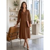 image:imageDokotoo Womens Dresses 2026 V Neck Puff Long Sleeve Empire Waist Maxi Dress  Spring Fall ALine Flowy Hem Solid Color Midi Maxi Side Pockets Elegant Daily Casual Fashion ClothingBrown