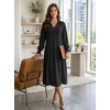 image:imageDokotoo Womens Dresses 2026 V Neck Puff Long Sleeve Empire Waist Maxi Dress  Spring Fall ALine Flowy Hem Solid Color Midi Maxi Side Pockets Elegant Daily Casual Fashion ClothingBlack