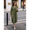 image:imageDokotoo Womens Dresses 2026 V Neck Puff Long Sleeve Empire Waist Maxi Dress  Spring Fall ALine Flowy Hem Solid Color Midi Maxi Side Pockets Elegant Daily Casual Fashion ClothingGreen