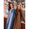 image:imageDokotoo Womens Dresses 2026 V Neck Puff Long Sleeve Empire Waist Maxi Dress  Spring Fall ALine Flowy Hem Solid Color Midi Maxi Side Pockets Elegant Daily Casual Fashion ClothingBrown