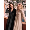 image:imageDokotoo Womens Dresses 2026 V Neck Puff Long Sleeve Empire Waist Maxi Dress  Spring Fall ALine Flowy Hem Solid Color Midi Maxi Side Pockets Elegant Daily Casual Fashion ClothingBlack