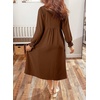 image:imageDokotoo Womens Dresses 2026 V Neck Puff Long Sleeve Empire Waist Maxi Dress  Spring Fall ALine Flowy Hem Solid Color Midi Maxi Side Pockets Elegant Daily Casual Fashion ClothingBrown