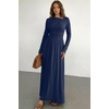 image:imageDokotoo Womens Long Sleeve Asymmetrical Neck Maxi Dress  Ruched Empire Waist ALine Hem Solid Color Maxi Side Pockets Elegant Daily Casual Fashion Clothing 2026 Fall ClothesNavy Blue