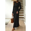 image:imageDokotoo Womens Long Sleeve Asymmetrical Neck Maxi Dress  Ruched Empire Waist ALine Hem Solid Color Maxi Side Pockets Elegant Daily Casual Fashion Clothing 2026 Fall ClothesBlack