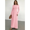 image:imageDokotoo Womens Long Sleeve Asymmetrical Neck Maxi Dress  Ruched Empire Waist ALine Hem Solid Color Maxi Side Pockets Elegant Daily Casual Fashion Clothing 2026 Fall ClothesPink