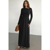 image:imageDokotoo Womens Long Sleeve Asymmetrical Neck Maxi Dress  Ruched Empire Waist ALine Hem Solid Color Maxi Side Pockets Elegant Daily Casual Fashion Clothing 2026 Fall ClothesBlack