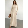 image:imageDokotoo Womens Long Sleeve Asymmetrical Neck Maxi Dress  Ruched Empire Waist ALine Hem Solid Color Maxi Side Pockets Elegant Daily Casual Fashion Clothing 2026 Fall ClothesApricot
