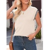 image:imageDokotoo Womens Summer Cap Sleeve Tops 2025 Crewneck Sweater Vest Casual Knit Lightweight Sweater Pullover Trendy Tank ShirtsApricot