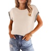 image:imageDokotoo Womens Summer Cap Sleeve Tops 2025 Crewneck Sweater Vest Casual Knit Lightweight Sweater Pullover Trendy Tank ShirtsApricot