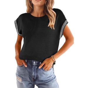 image:imageDokotoo Womens Summer Cap Sleeve Tops 2025 Crewneck Sweater Vest Casual Knit Lightweight Sweater Pullover Trendy Tank ShirtsBlack