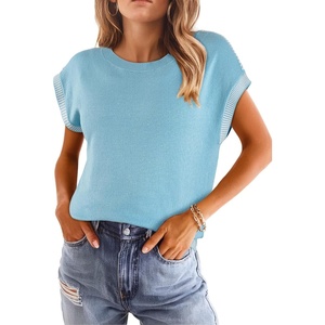 image:imageDokotoo Womens Summer Cap Sleeve Tops 2025 Crewneck Sweater Vest Casual Knit Lightweight Sweater Pullover Trendy Tank ShirtsBlue