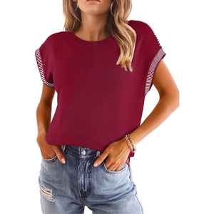 image:imageDokotoo Womens Summer Cap Sleeve Tops 2025 Crewneck Sweater Vest Casual Knit Lightweight Sweater Pullover Trendy Tank ShirtsRed