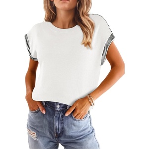 image:imageDokotoo Womens Summer Cap Sleeve Tops 2025 Crewneck Sweater Vest Casual Knit Lightweight Sweater Pullover Trendy Tank ShirtsWhite