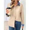 image:imageDokotoo Button Down Shirts for Women Long Sleeve Denim Patchwork Tops  Fashion Collared Shirt Long Sleeve Denim Patchwork Color Block Office Work Top Fall Outfits Daily Casual 2026Apricot