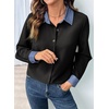 image:imageDokotoo Button Down Shirts for Women Long Sleeve Denim Patchwork Tops  Fashion Collared Shirt Long Sleeve Denim Patchwork Color Block Office Work Top Fall Outfits Daily Casual 2026Black
