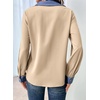 image:imageDokotoo Button Down Shirts for Women Long Sleeve Denim Patchwork Tops  Fashion Collared Shirt Long Sleeve Denim Patchwork Color Block Office Work Top Fall Outfits Daily Casual 2026Apricot
