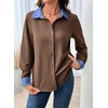 image:imageDokotoo Button Down Shirts for Women Long Sleeve Denim Patchwork Tops  Fashion Collared Shirt Long Sleeve Denim Patchwork Color Block Office Work Top Fall Outfits Daily Casual 2026Brown