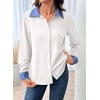 image:imageDokotoo Button Down Shirts for Women Long Sleeve Denim Patchwork Tops  Fashion Collared Shirt Long Sleeve Denim Patchwork Color Block Office Work Top Fall Outfits Daily Casual 2026White