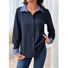 image:imageDokotoo Button Down Shirts for Women Long Sleeve Denim Patchwork Tops  Fashion Collared Shirt Long Sleeve Denim Patchwork Color Block Office Work Top Fall Outfits Daily Casual 2026Navy Blue