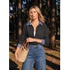 image:imageDokotoo Button Down Shirts for Women Long Sleeve Denim Patchwork Tops  Fashion Collared Shirt Long Sleeve Denim Patchwork Color Block Office Work Top Fall Outfits Daily Casual 2026Black
