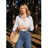 image:imageDokotoo Button Down Shirts for Women Long Sleeve Denim Patchwork Tops  Fashion Collared Shirt Long Sleeve Denim Patchwork Color Block Office Work Top Fall Outfits Daily Casual 2026White