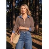 image:imageDokotoo Button Down Shirts for Women Long Sleeve Denim Patchwork Tops  Fashion Collared Shirt Long Sleeve Denim Patchwork Color Block Office Work Top Fall Outfits Daily Casual 2026Brown