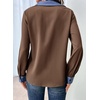 image:imageDokotoo Button Down Shirts for Women Long Sleeve Denim Patchwork Tops  Fashion Collared Shirt Long Sleeve Denim Patchwork Color Block Office Work Top Fall Outfits Daily Casual 2026Brown