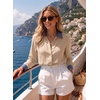 image:imageDokotoo Button Down Shirts for Women Long Sleeve Denim Patchwork Tops  Fashion Collared Shirt Long Sleeve Denim Patchwork Color Block Office Work Top Fall Outfits Daily Casual 2026Apricot