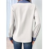 image:imageDokotoo Button Down Shirts for Women Long Sleeve Denim Patchwork Tops  Fashion Collared Shirt Long Sleeve Denim Patchwork Color Block Office Work Top Fall Outfits Daily Casual 2026White