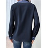 image:imageDokotoo Button Down Shirts for Women Long Sleeve Denim Patchwork Tops  Fashion Collared Shirt Long Sleeve Denim Patchwork Color Block Office Work Top Fall Outfits Daily Casual 2026Navy Blue