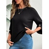 image:imageDokotoo Womens Sweaters Oversized 34 Button Sleeve Crewneck Casual Lightweight Knit Solid Pullover Sweater TopsBlack