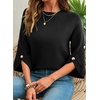 image:imageDokotoo Womens Sweaters Oversized 34 Button Sleeve Crewneck Casual Lightweight Knit Solid Pullover Sweater TopsBlack