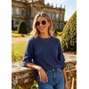 image:imageDokotoo Womens Sweaters Oversized 34 Button Sleeve Crewneck Casual Lightweight Knit Solid Pullover Sweater TopsDark Blue