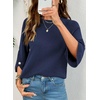 image:imageDokotoo Womens Sweaters Oversized 34 Button Sleeve Crewneck Casual Lightweight Knit Solid Pullover Sweater TopsDark Blue