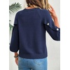 image:imageDokotoo Womens Sweaters Oversized 34 Button Sleeve Crewneck Casual Lightweight Knit Solid Pullover Sweater TopsDark Blue