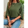 image:imageDokotoo Womens Sweaters Oversized 34 Button Sleeve Crewneck Casual Lightweight Knit Solid Pullover Sweater TopsGreen
