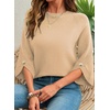 image:imageDokotoo Womens Sweaters Oversized 34 Button Sleeve Crewneck Casual Lightweight Knit Solid Pullover Sweater TopsKhaki